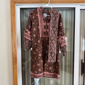 NWOT Sue Sartor Floral Flounce Shorty, Dark Brown/Tawny Pink Floral